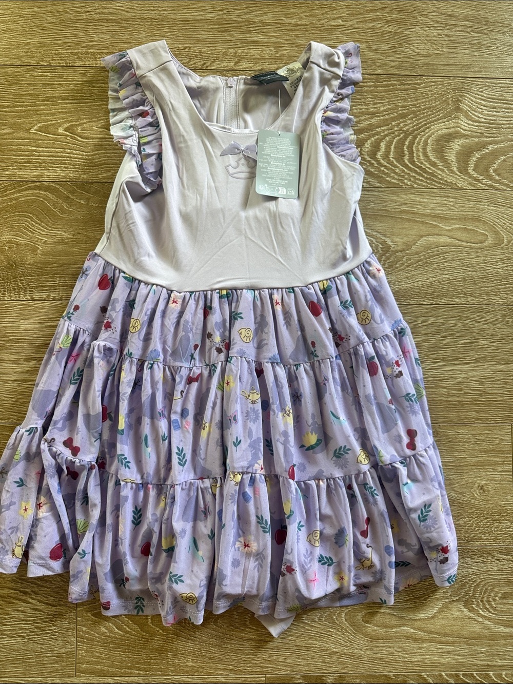Disney Girls' Lavender Ruffled Tiered Dress with Floral Print